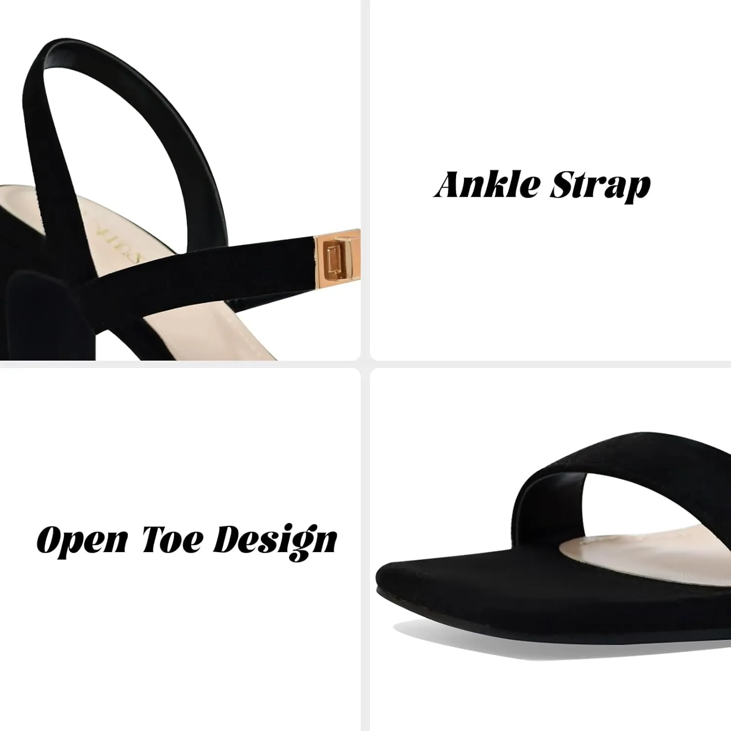 3IN Chunky Heels For Women Block Square Open Toe Heeled Sandals Metallic Buckle Pumps with Backless Strap