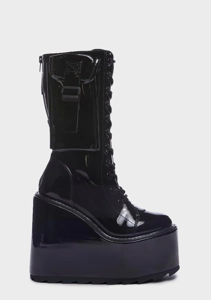 Black Patent Dune Desert Platform Boots