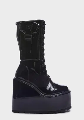 Black Patent Dune Desert Platform Boots