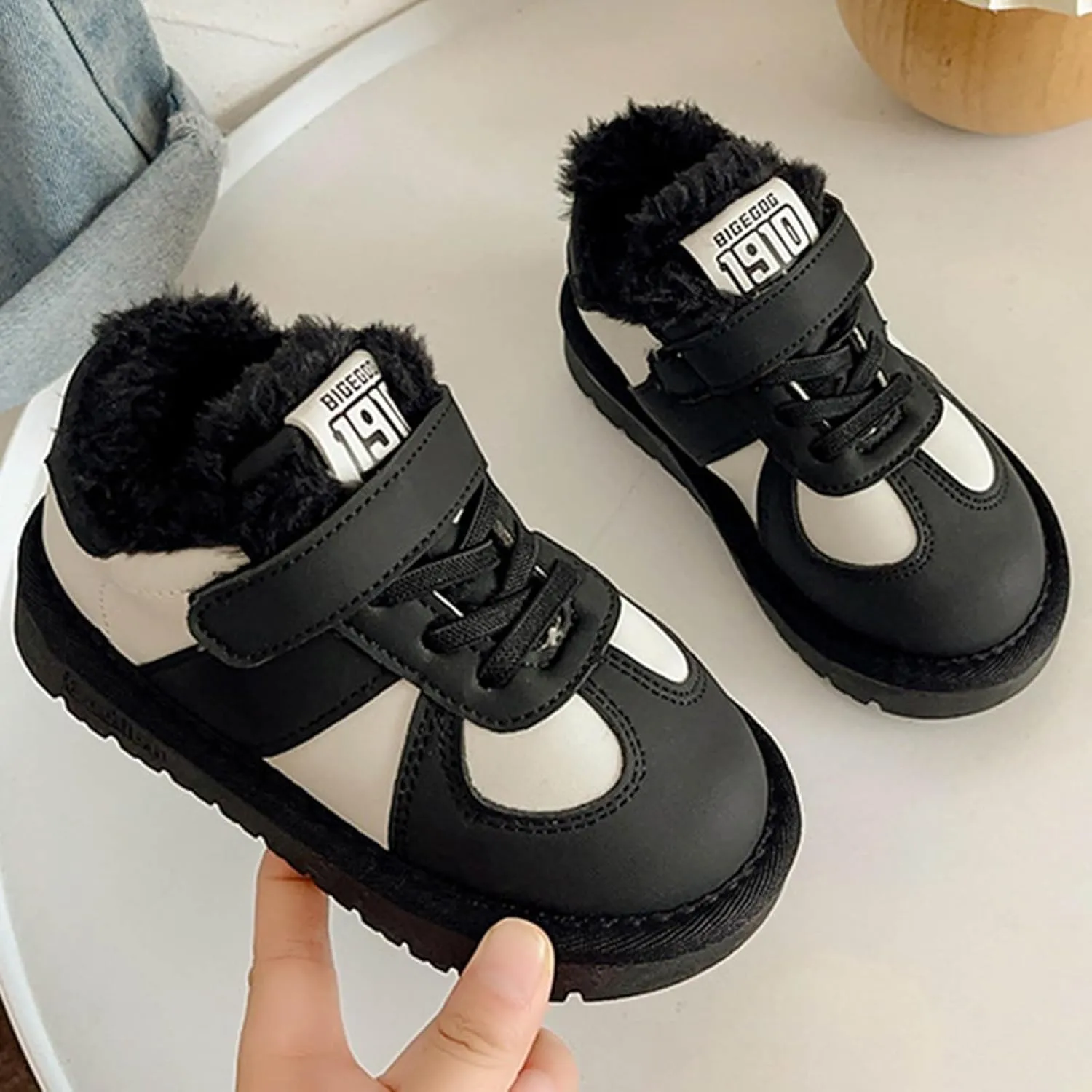 Boy Walking Shoes Non Slip Slip On Sneaker Plush Lined Hiking Boots Lace Up Snow Ankle Boots Platform Boots