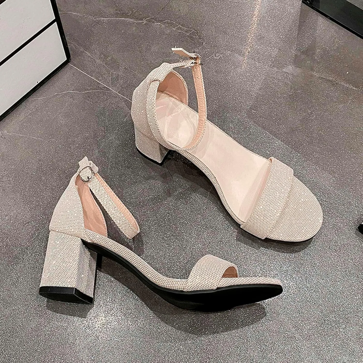 Chunky Heels for Women Open Toe Block Heeled Mid Heels Sandals with Ankle Strap Pumps Wedding Sandals Dress Shoes