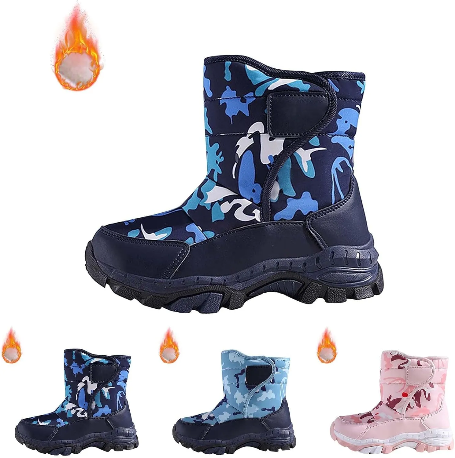 Girls Boys Snow Boots Outdoor Warm Anti Slip Mid Calf Slip On Boots Children's Winter Shoes Rain Boots Toddler Girl