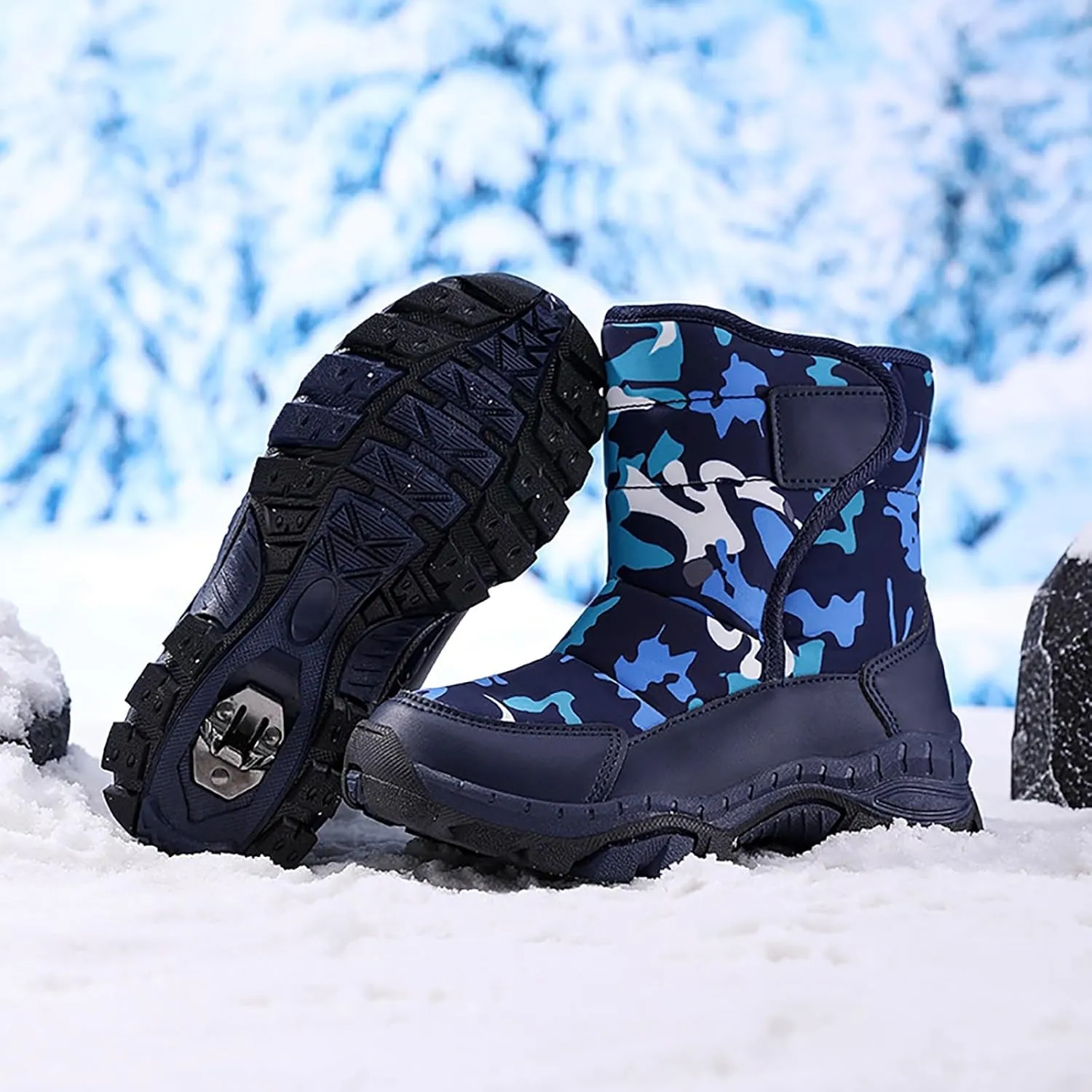 Girls Boys Snow Boots Outdoor Warm Anti Slip Mid Calf Slip On Boots Children's Winter Shoes Rain Boots Toddler Girl