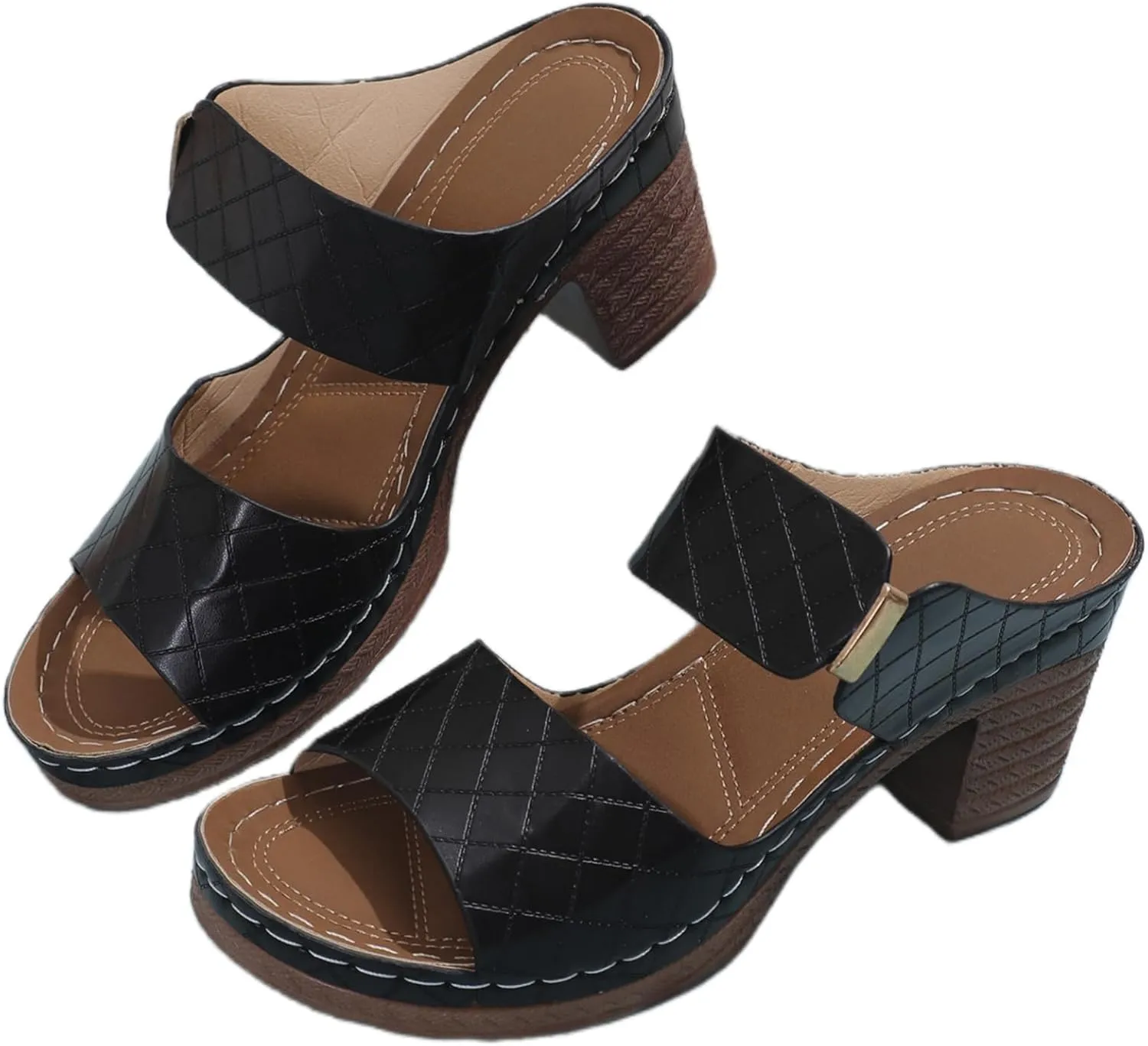 Ladmiple Chunky Heels For Women Backless Open Toe Ankle Strap Comfortable Dressy Block Heels Sandals Wedding Pumps Shoes
