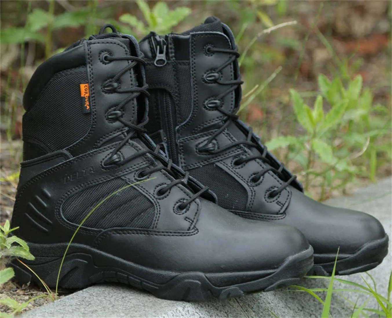 Men's Lace-Up&Side Zipper Mid Calf Combat Boots MilitaryTactical Boots Desert Boots Hiking Boots