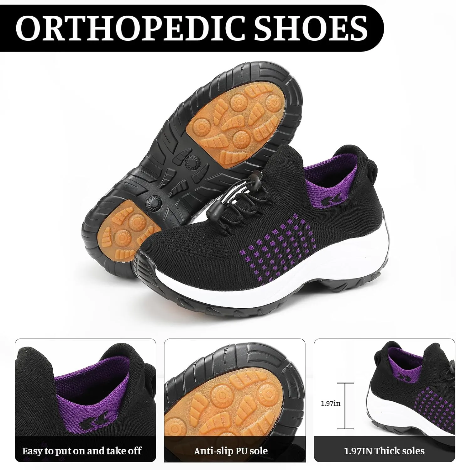 Orthopedic Shoes for Women Men Adjustable Elastic Strap Breathable Sneakers,Lightweight Non Slip Air Cushion Running Walking Sneakers,Outdoor Athletic Waterproof Soles Shoes with Arch Support