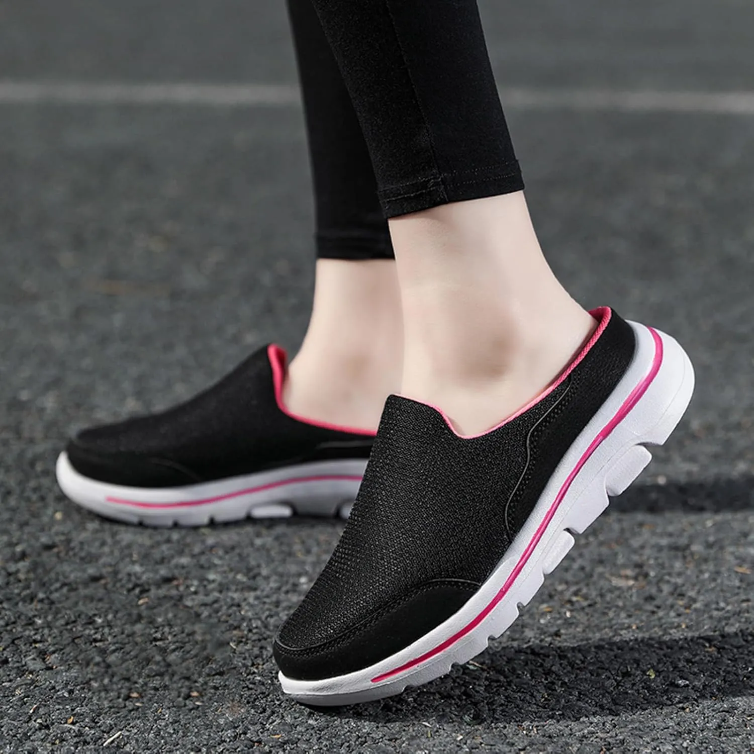 Orthopedic Sneakers for Women with Arch Support Slip on Walking Shoes Comfort Lightweight Breathable Mesh Sock Shoe Women Wide Width Comfortable Slip on Sneakers Half Flip Flops