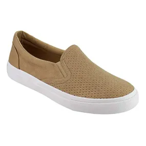 SODA Women's Preforated Slip On Flat Shoes (Nude Pu)