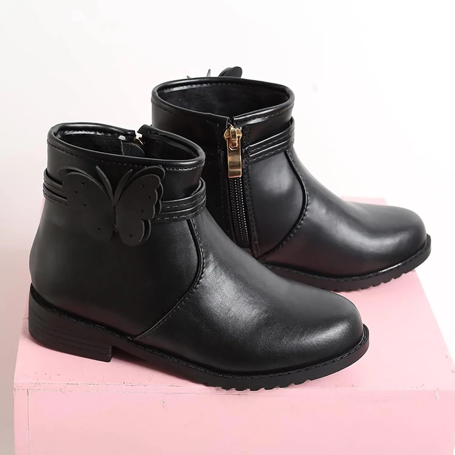 Toddlers Boots Girls Butterfly Zip Side Boots Western Boots Kids Ankle Boots Girls Infant First Walking Warm Shoes