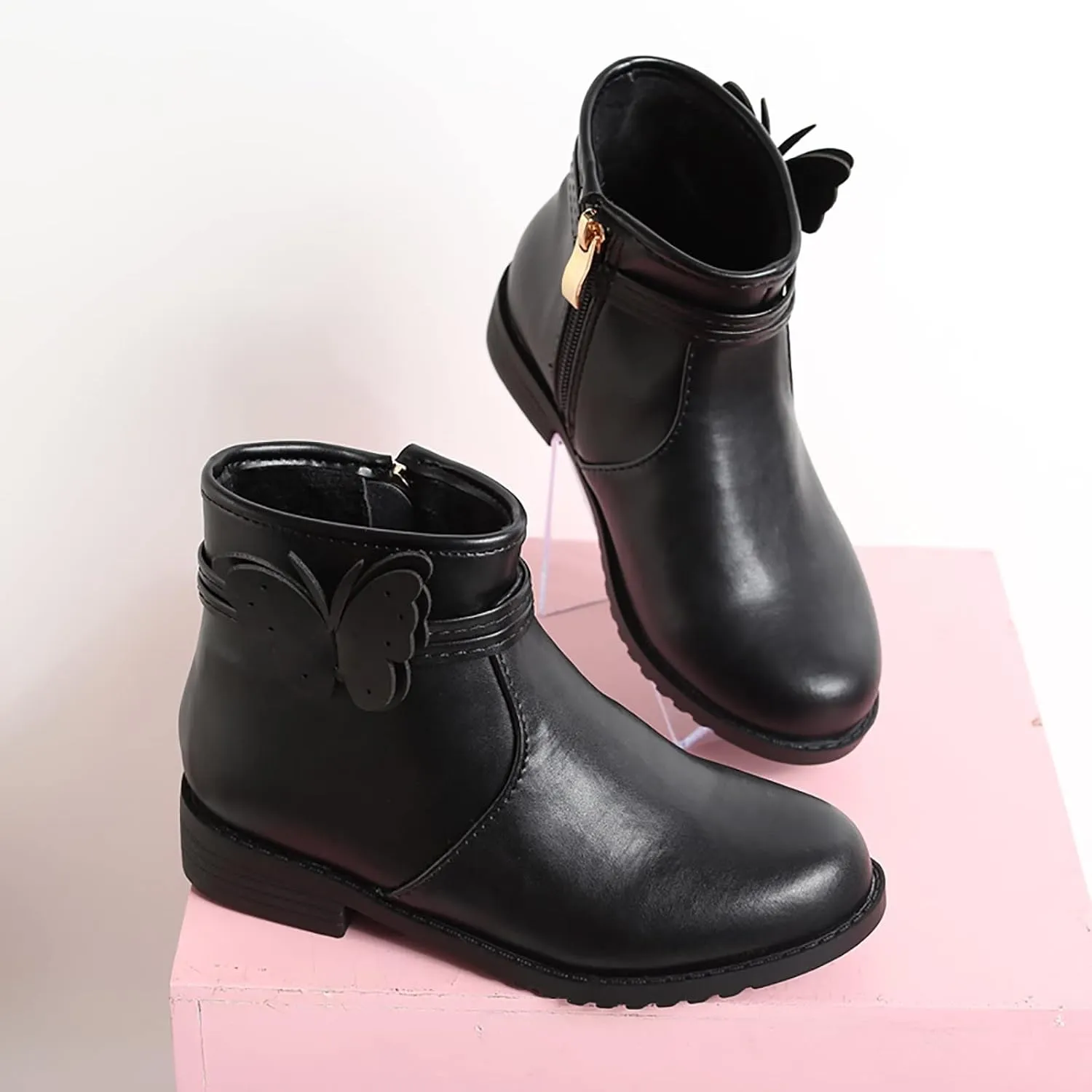 Toddlers Boots Girls Butterfly Zip Side Boots Western Boots Kids Ankle Boots Girls Infant First Walking Warm Shoes