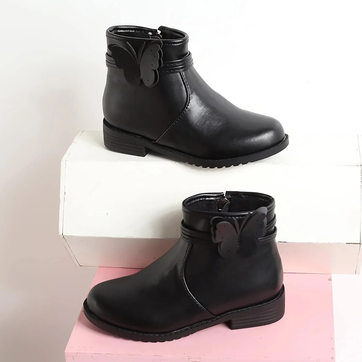 Toddlers Boots Girls Butterfly Zip Side Boots Western Boots Kids Ankle Boots Girls Infant First Walking Warm Shoes