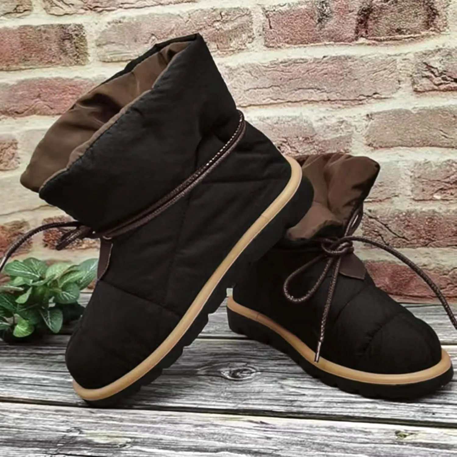 Water Proof Insulated Boots for Women Flat Bottom Non Slip Snow Boots Lace Up Winter Boots Rain and Snow Boots