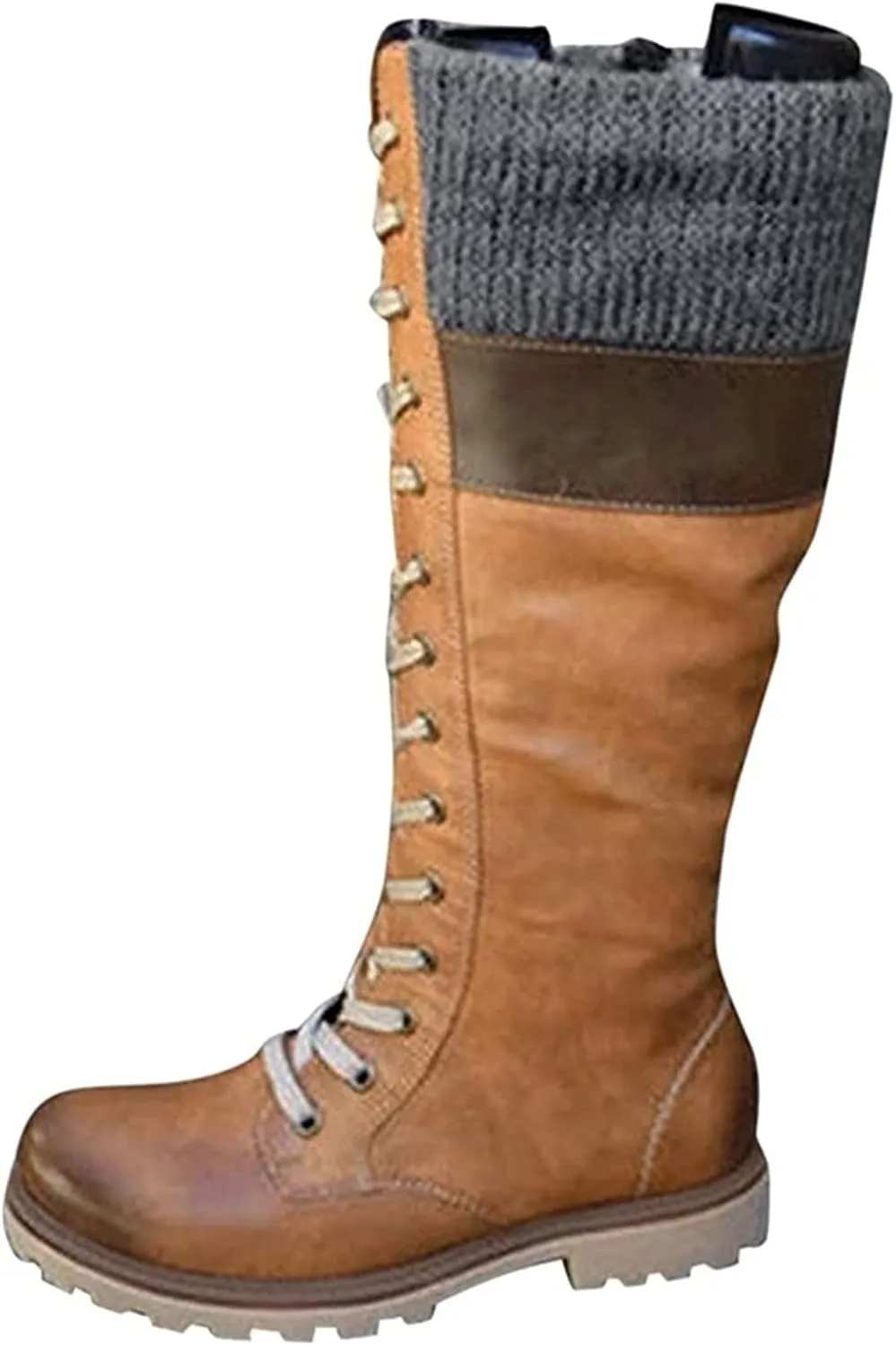 Winter Boots For Women Fashion 2022 Lace up Mid Calf Combat Riding Military Boots Side Zipper Low Heel Platform Shoes