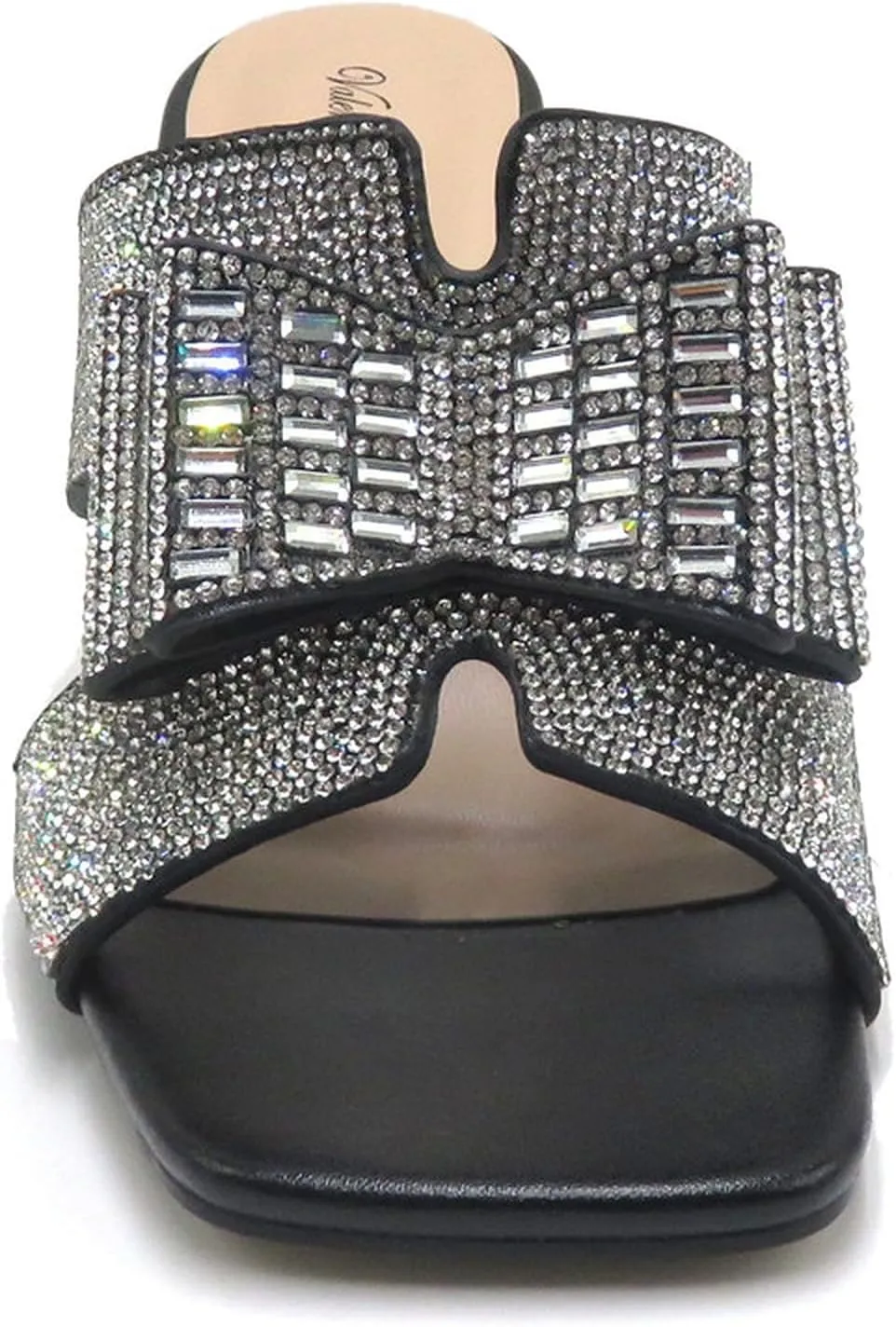 Women Rhinestone Heels Sandals Chunky Block Heels Slip on Sandals