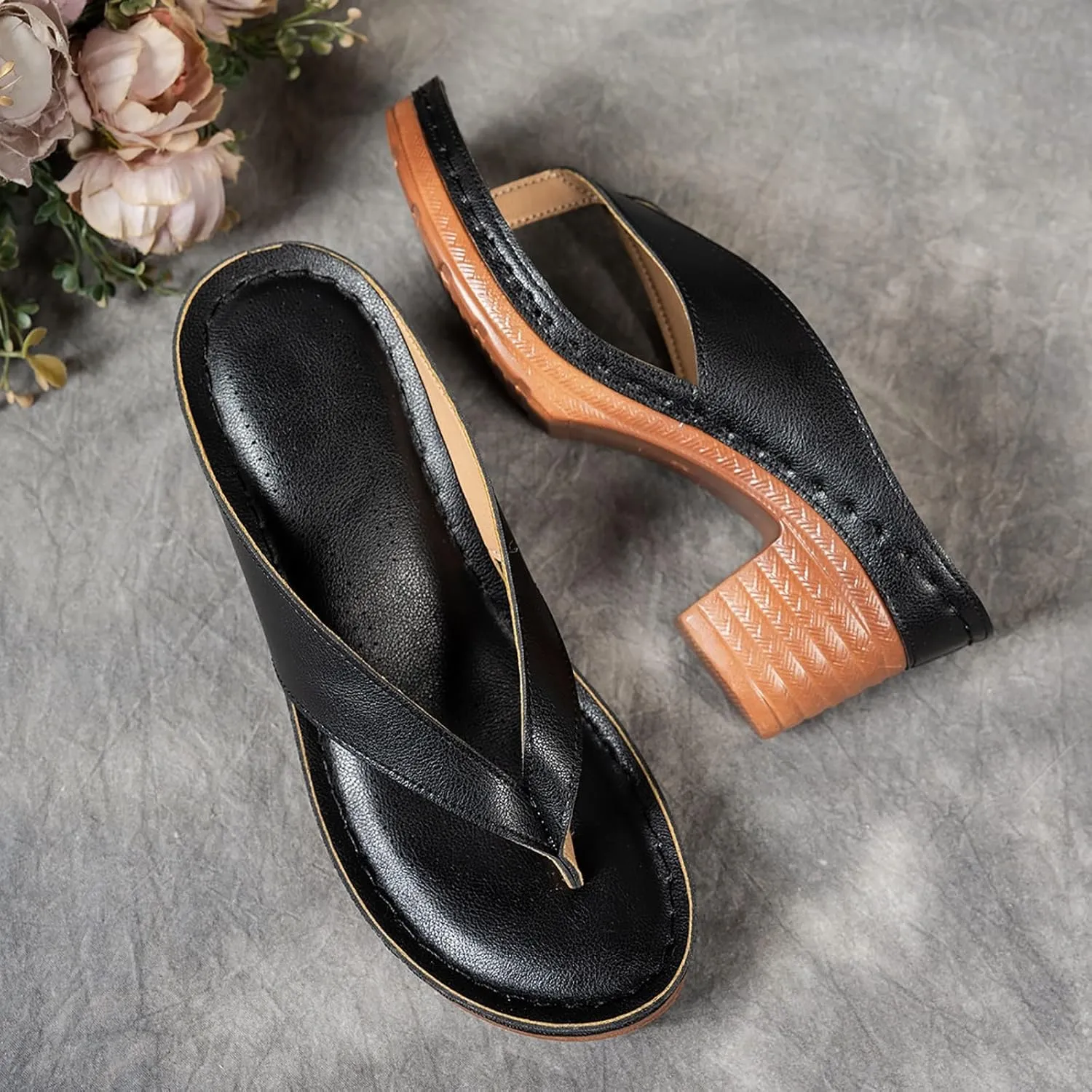 Women's Platform Chunky Heels Low Block Heeled Sandals Open Toe Slides Fashion Wedding Party Dress Sandals Casual Summer Mules Slip-on Shoes (b1-Black, 9.5)