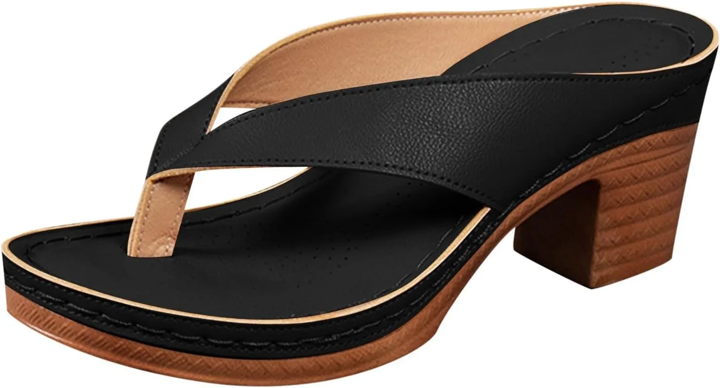 Women's Platform Chunky Heels Low Block Heeled Sandals Open Toe Slides Fashion Wedding Party Dress Sandals Casual Summer Mules Slip-on Shoes (b1-Black, 9.5)