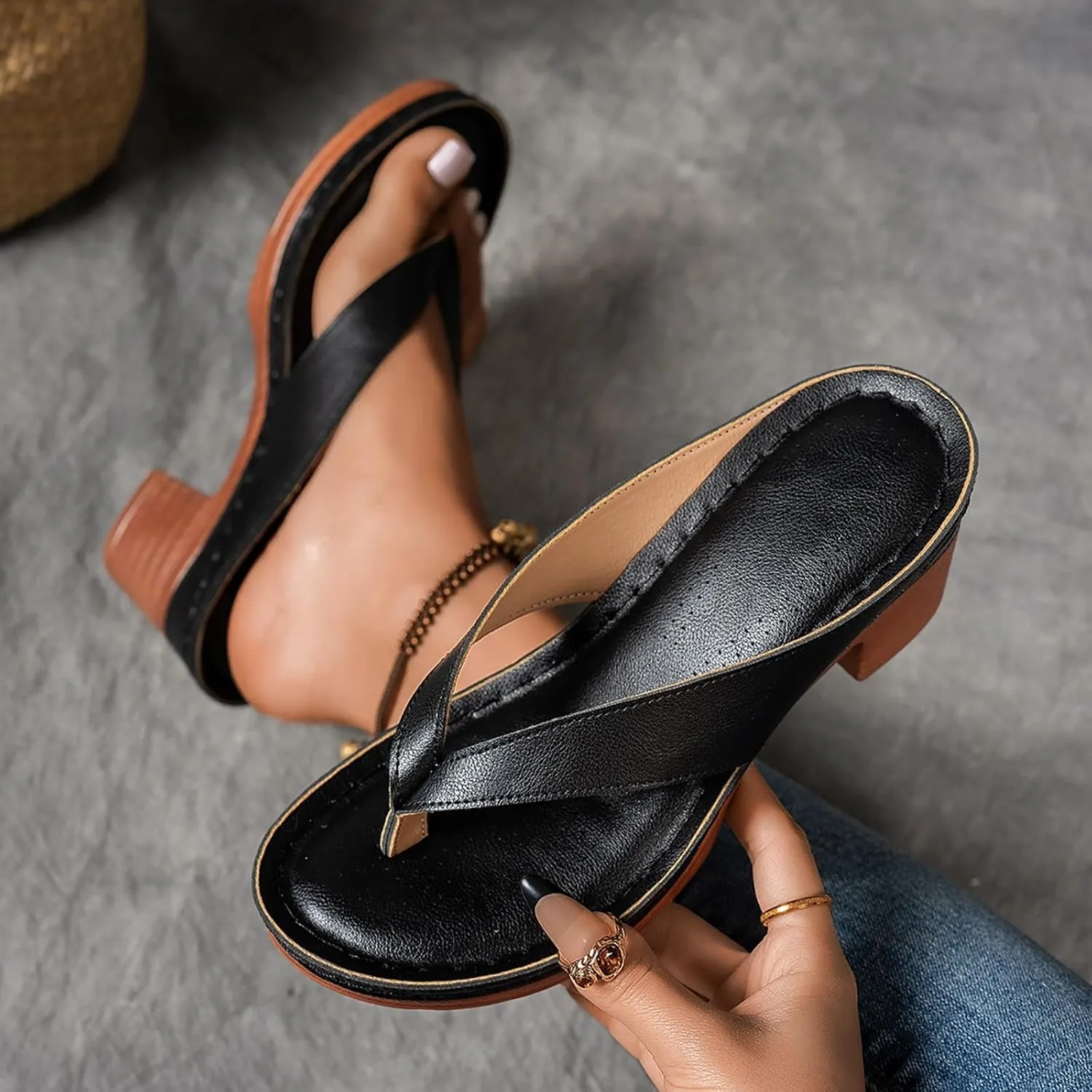 Women's Platform Chunky Heels Low Block Heeled Sandals Open Toe Slides Fashion Wedding Party Dress Sandals Casual Summer Mules Slip-on Shoes (b1-Black, 9.5)