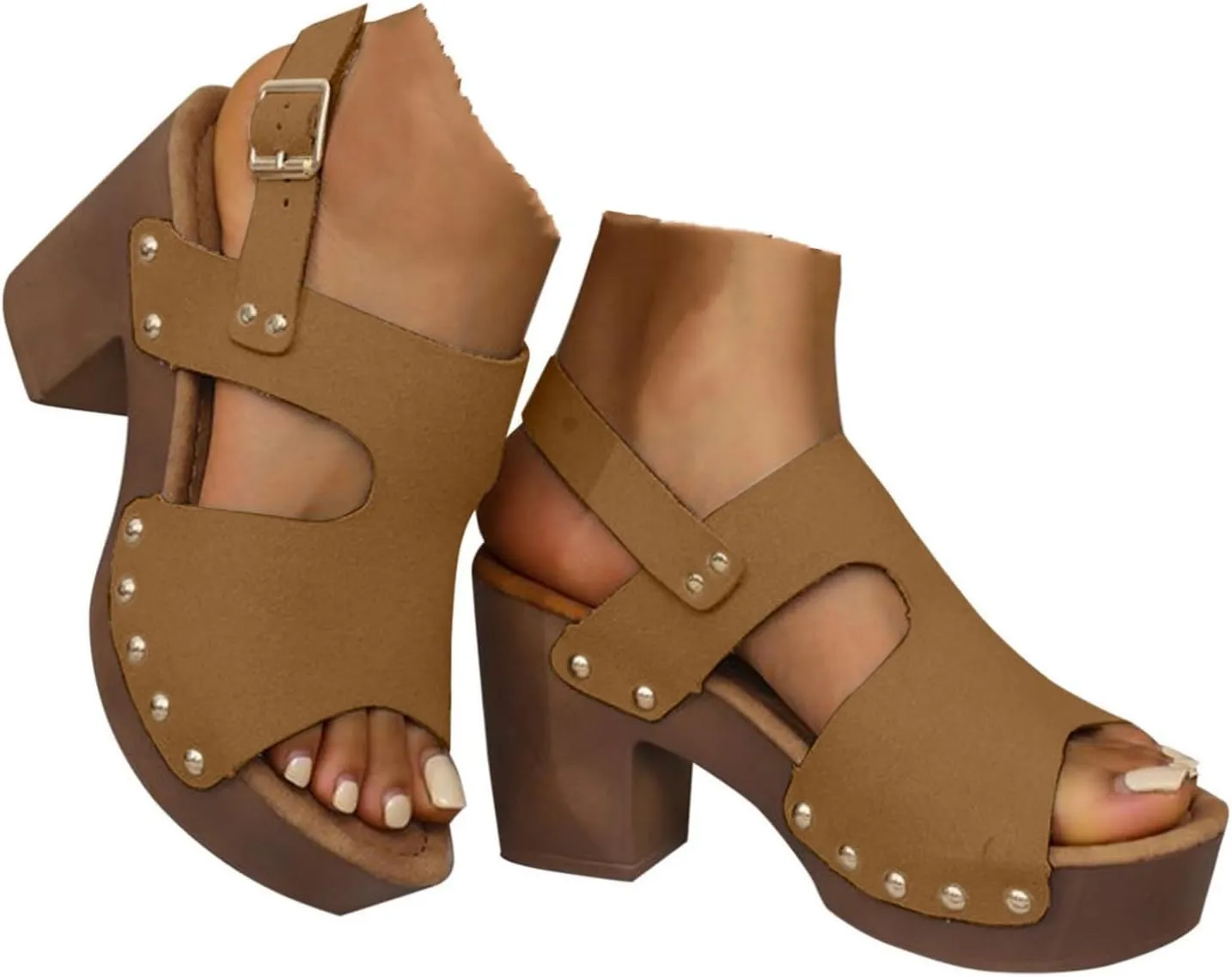 Women's Summer Chunky High Heel Sandals Fish Mouth Open Toe Solid Color Back Strap Fashion Casual Sandal Adjustable Ankle Strap Breathable Shoes
