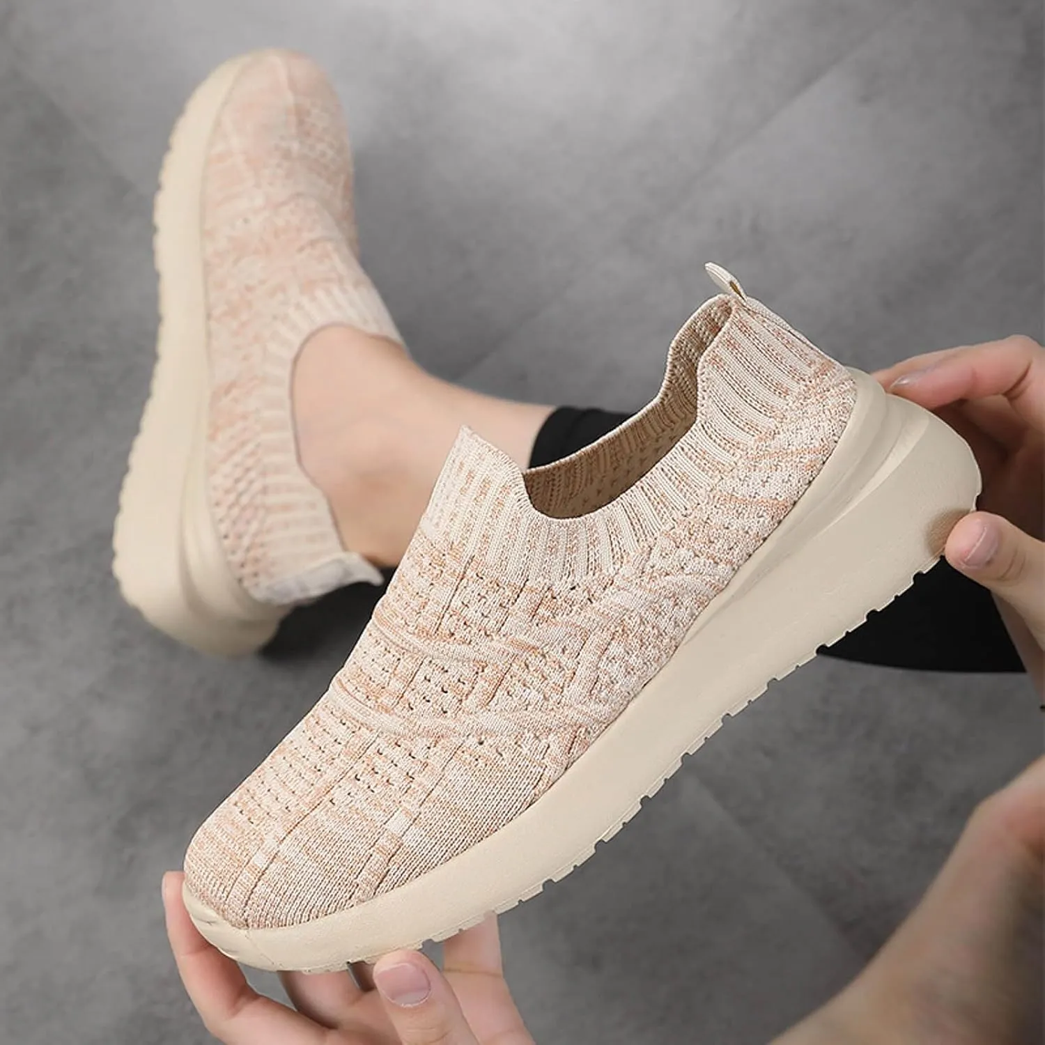 Women's Walking Shoes Elastic Fly Woven Mesh Shoes Casual Slip On Shoes Comfort Lightweight Breathable Shoes