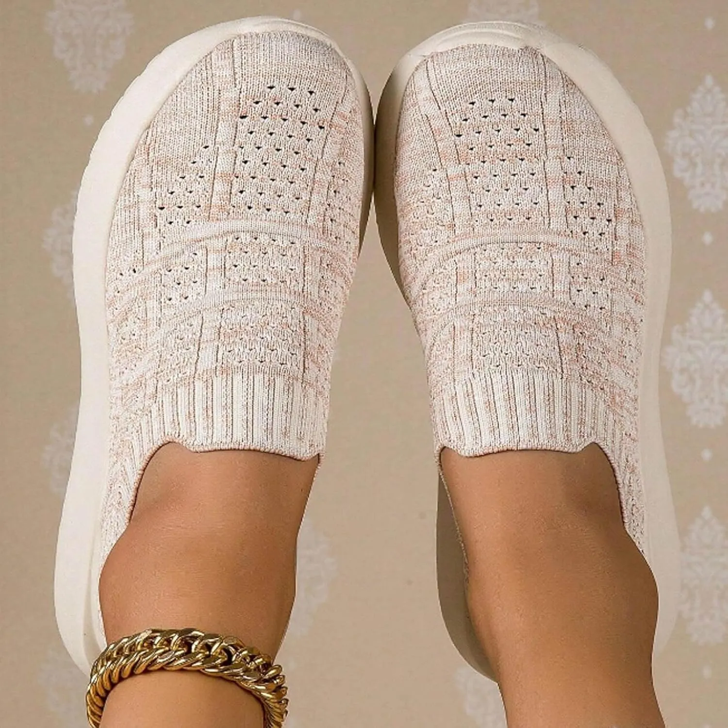 Women's Walking Shoes Elastic Fly Woven Mesh Shoes Casual Slip On Shoes Comfort Lightweight Breathable Shoes