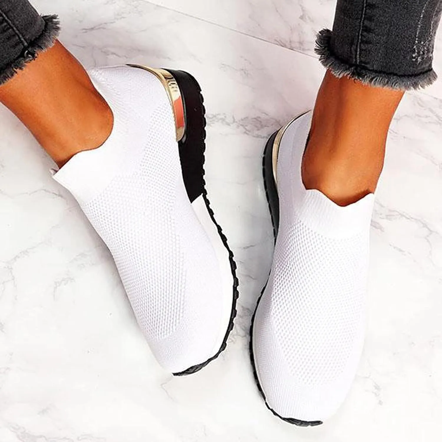 ZSpzx Womens Walking Shoes Sock Tennis Air Cushioned Mesh Flat Breathable Running Sneakers Ladies Fashion Casual Boat Shoes Comfy Slip On Arch Support Lightweight Slip On Shoe for Outdoor Indoor