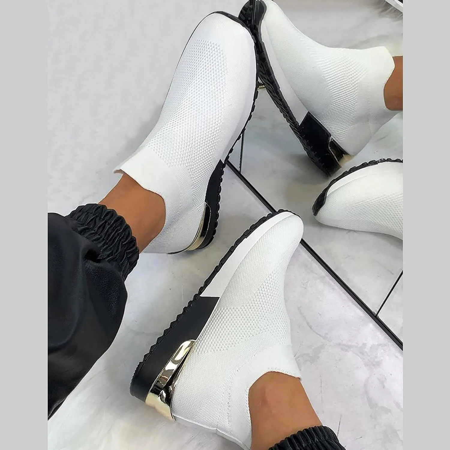 ZSpzx Womens Walking Shoes Sock Tennis Air Cushioned Mesh Flat Breathable Running Sneakers Ladies Fashion Casual Boat Shoes Comfy Slip On Arch Support Lightweight Slip On Shoe for Outdoor Indoor